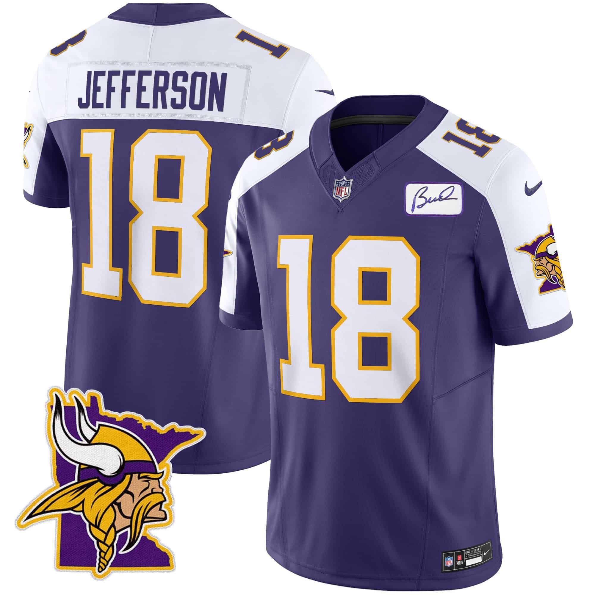 Men Minnesota Vikings 18 Jefferson Purple 2024 Nike Patch Classic Limited NFL Jersey